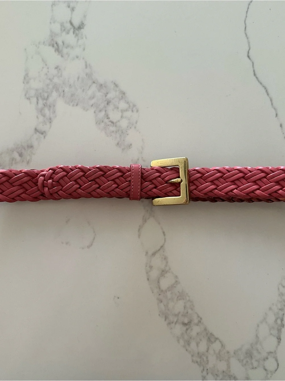 Vintage Talbots Braided Leather Belt Solid Brass Square Buckle Gloss Pink M